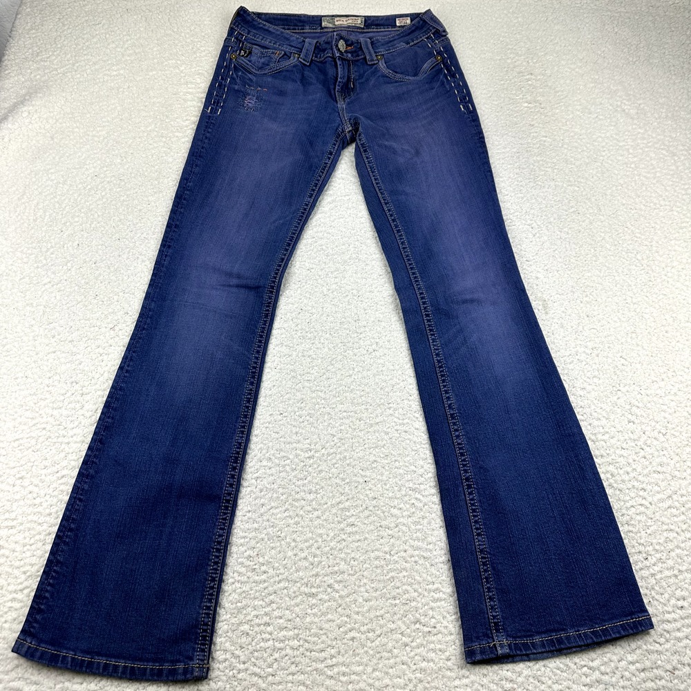 MEK Denim Jeans Women's 27 Munich Low Rise Bootcut Faded Distressed Flap Pockets